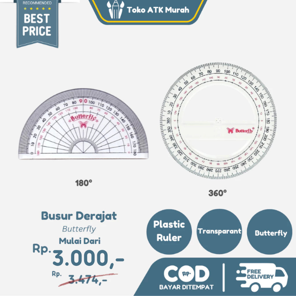 

Penggaris Busur Butterfly 6 A New 180 derajat 12 cm