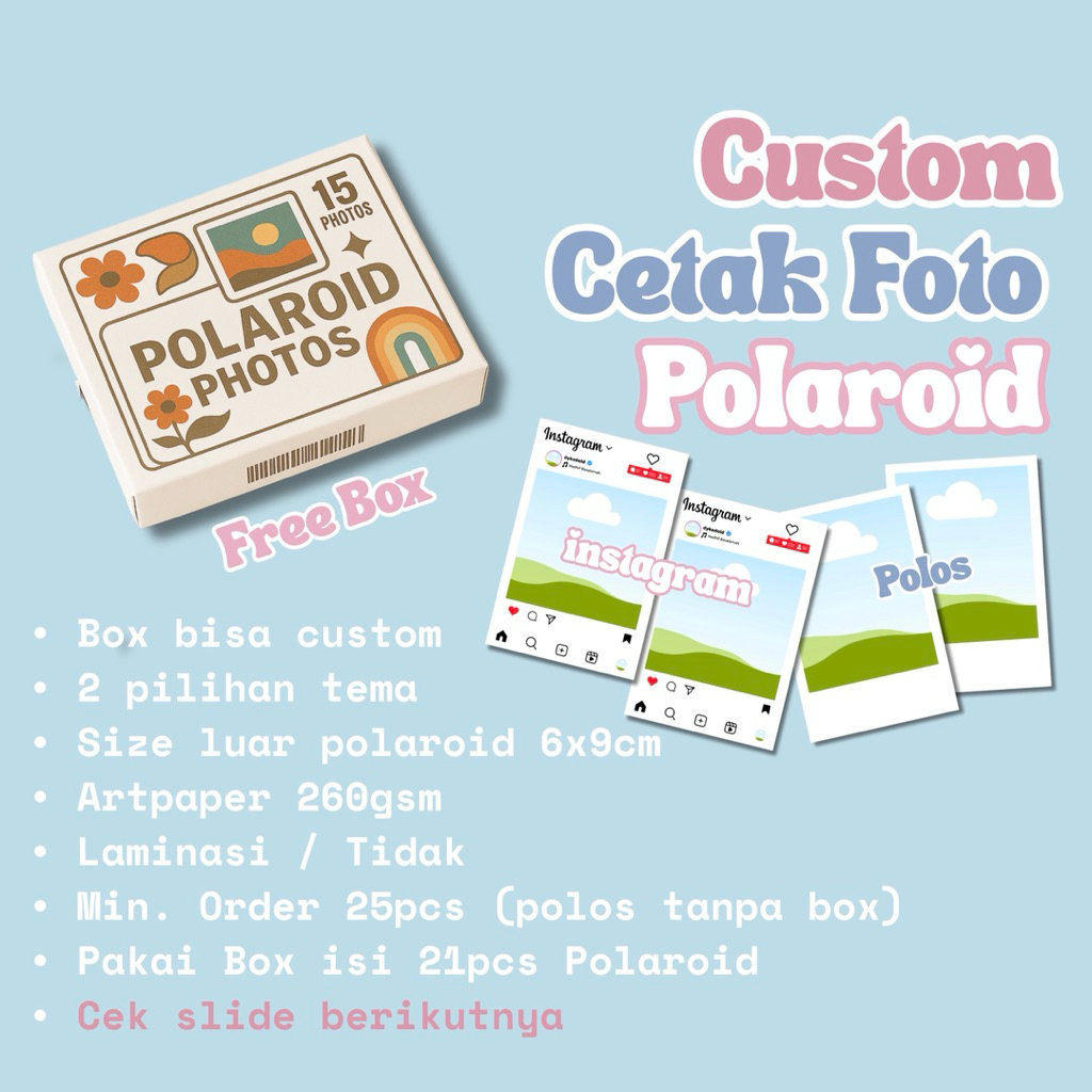 Cetak Foto Polaroid Instagram + Box | Glossy Paper | Custom Foto Polaroid