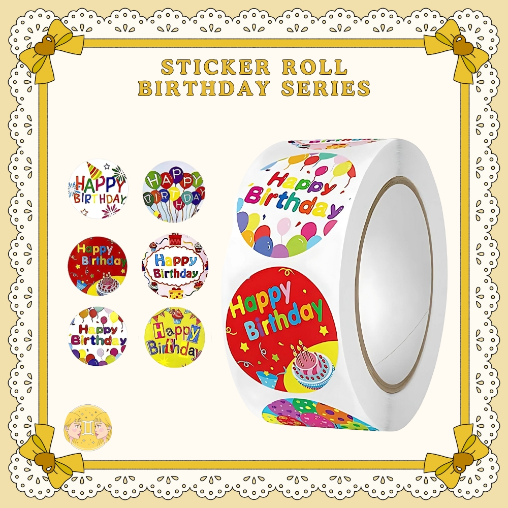 

Sticker Roll 500pcs Stiker Ulang Tahun Event Hiasan Packing Label Lucu Menarik SS001