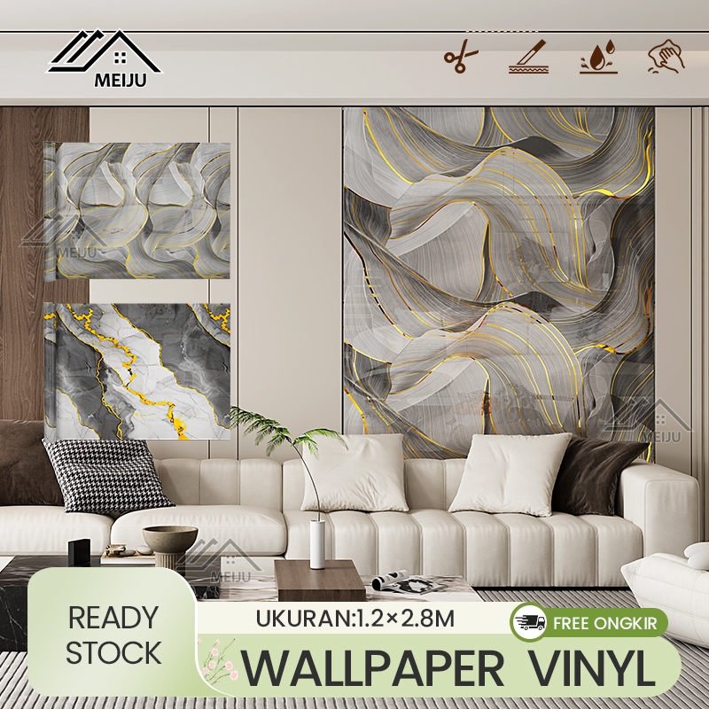 MJ-Wallpaper dinding Vinyl Marble/Wallpaper Dinding Motif Vinyl Marble Foam Roll Sticker Kamar