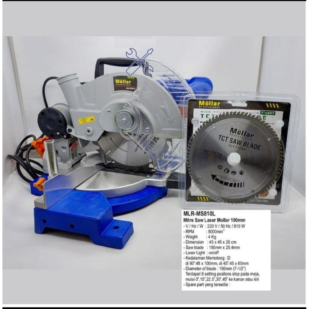 Mesin Gergaji Miter Saw Mollar MS810 Mesin Potong Sudut Circular Aluminium Kayu MiterSaw Laser