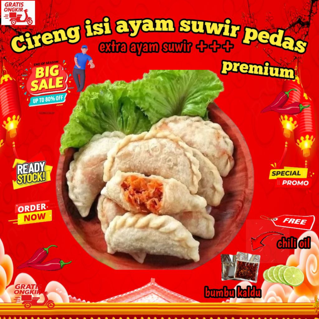 

cireng isi ayam suwir premium pedas isi 7 pcs /original/keju yummy/kemasan vakum/free buble wrape