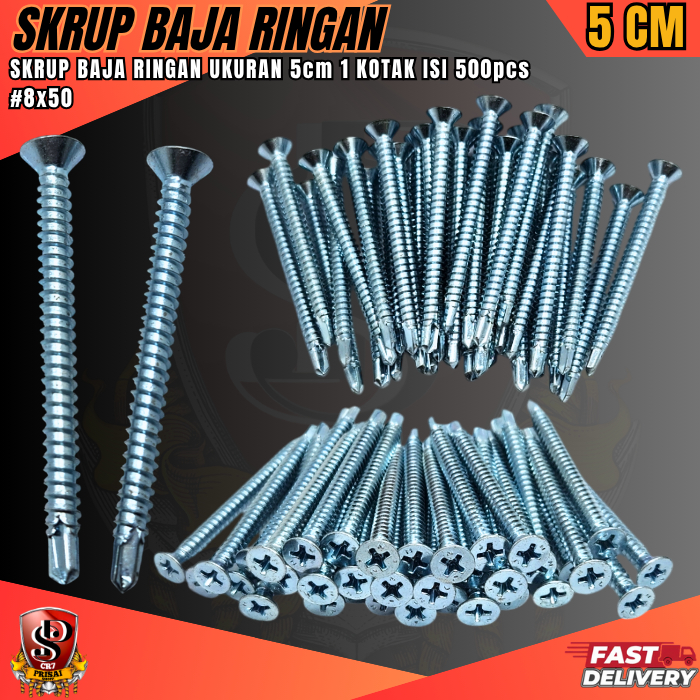 SEKRUP BAJA RINGAN 8X50 5CM 1 KOTAK ISI 500PCS / BAUT SKRUP ROOFING SERBAGUNA SUPER TAJAM KUAT DAN A