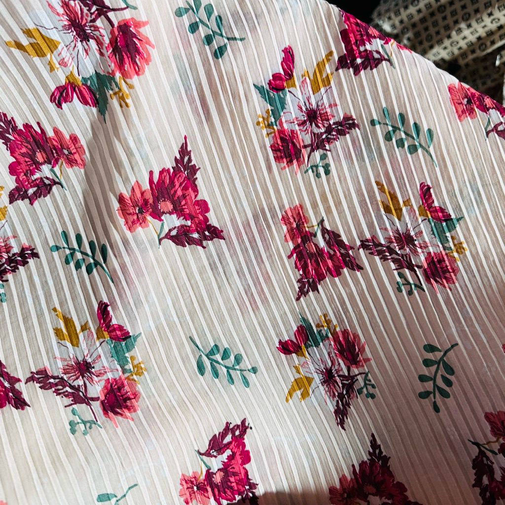 Kain Plisket Ceruty Zara - Kain Plisket motif Bunga - Kain Plisket Premium  - kain Plisket Meteran