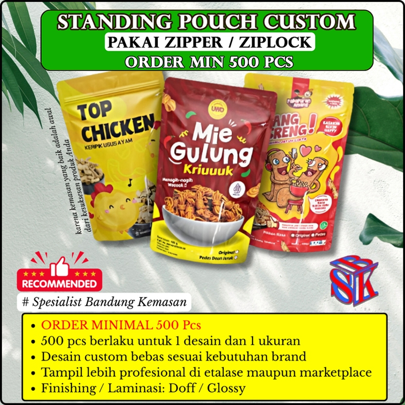 CETAK STANDING POUCH CUSTOM PAKAI ZIPPER/ZIPLOCK MIN ORDER 500 PCS PRINTING KEMASAN PLASTIK MAKANAN