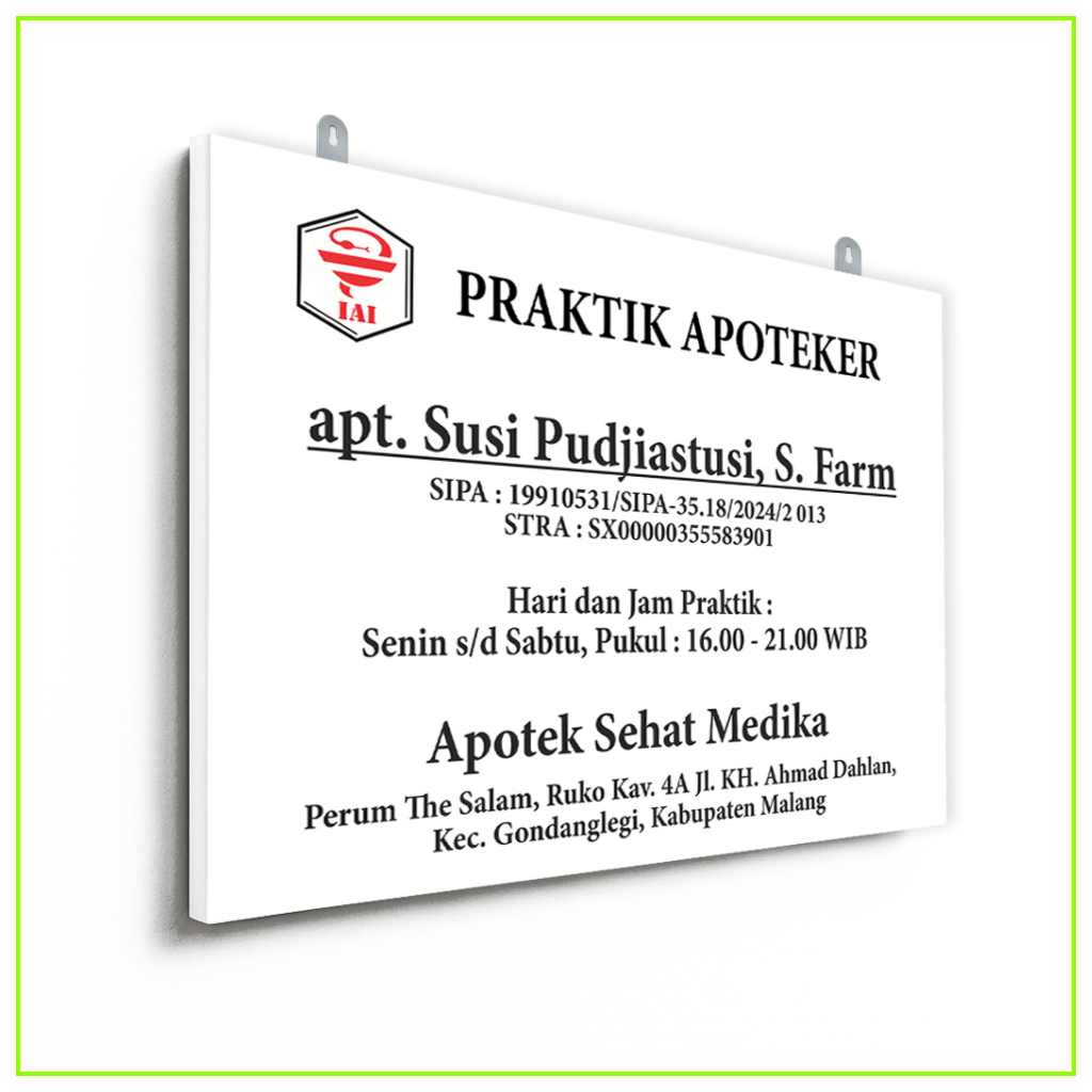 

Papan Nama Apoteker 80x60 cm