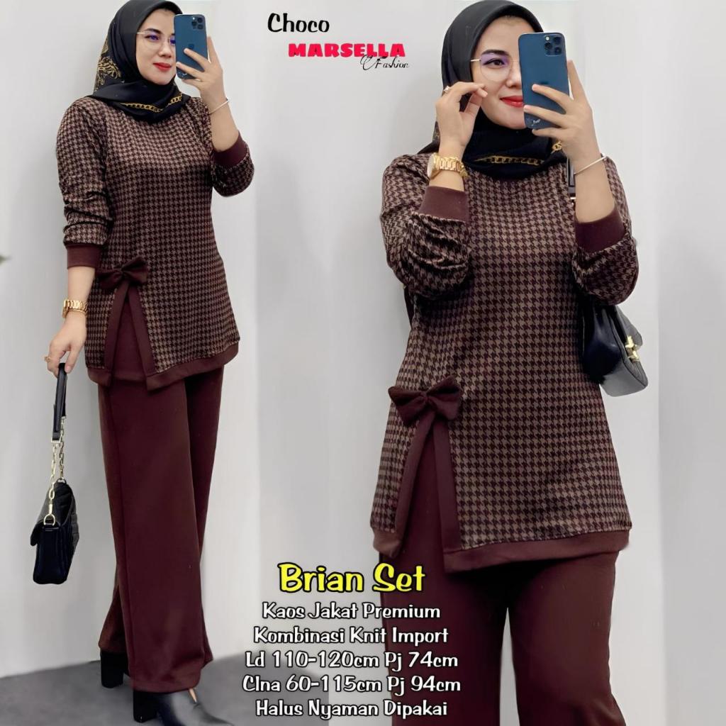 Marsella - Brian Set Celana Wanita • Kaos Jacket Premium Mix Knit Import • Halus Nyaman dipakai