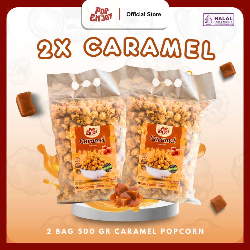 

lontong12 [BUNDLE 2] CARAMEL POPCORN 1 KG - PopENjoy (2x500gr) / Camilan Manis Crispy Popkorn Jagung
