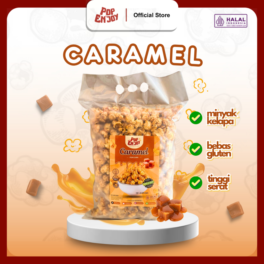 

CARAMEL POPCORN 500 GR - PopENjoy / Camilan Manis Crispy Popkorn Jagung Sehat Premium
