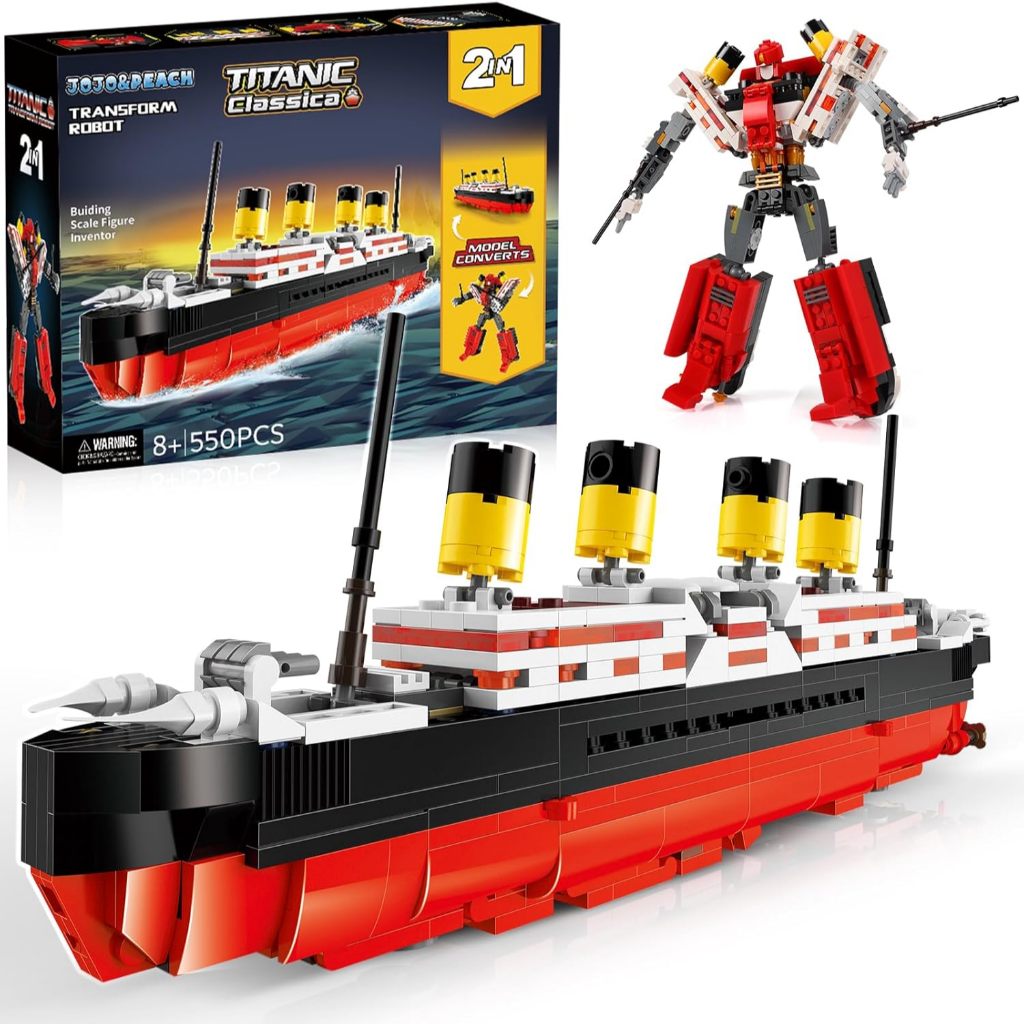 JOJO&Peach Titanic Stem Toys, 2 in 1 Titanic Model & Transform Robot Building