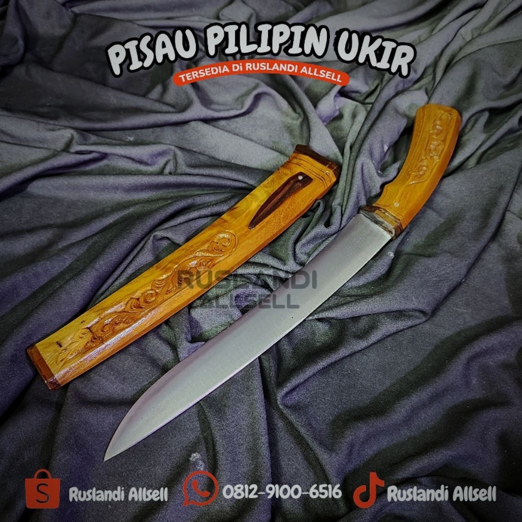 Pisau Pilipin Ukir Kayu Asli Pisau Koleksi Antik Tradisional Sarung Kayu Jati Unik