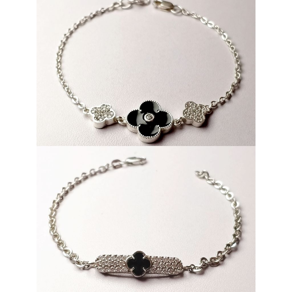 Gelang Perak Rantai Susun Terbaru/Gelang Perak Asli 925/Lapis Emas/Gelang Wanita/Gelang Bunga Hitam