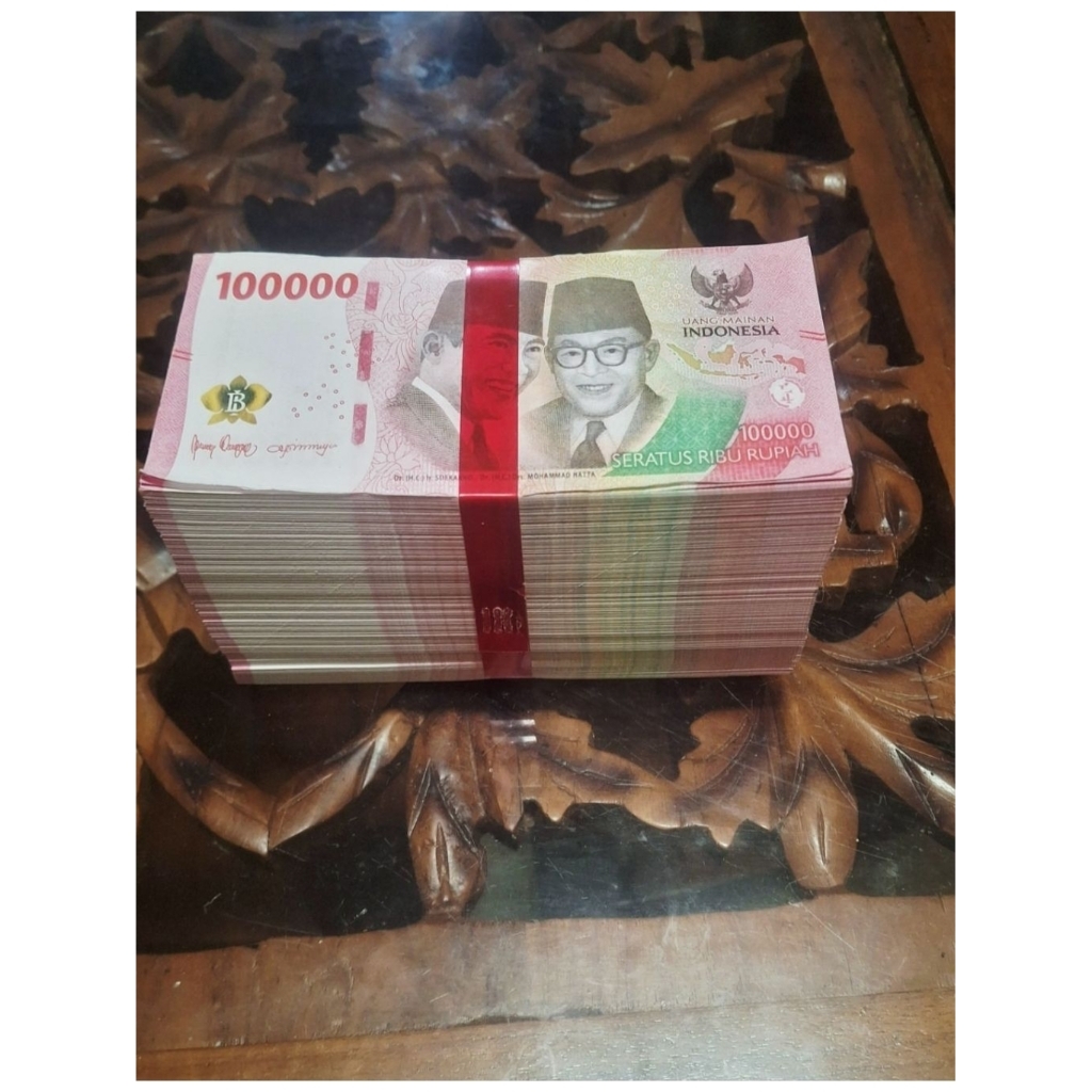 UANG KERTAS MAINAN NOMINAL 100  RIBU GLOSY 100 LEMBAR