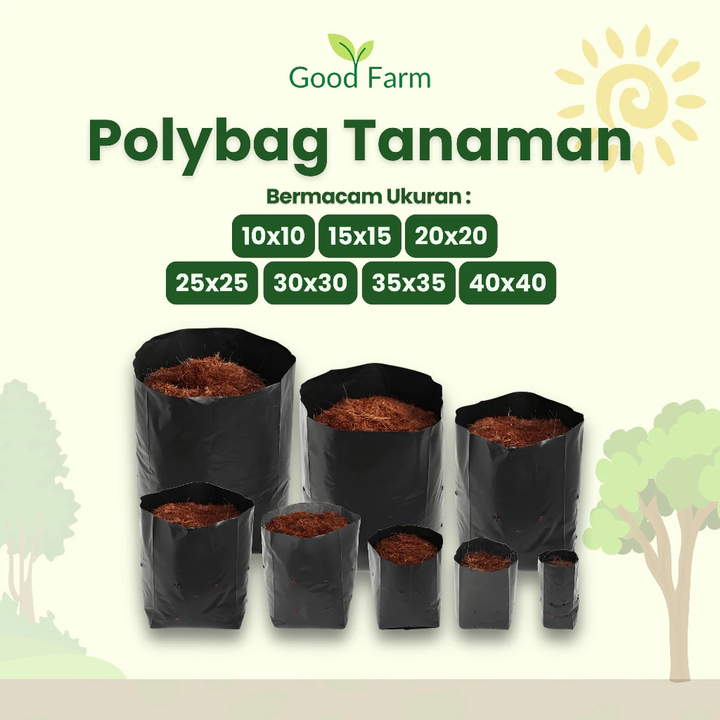 Polybag Hitam Tebal – Wadah Tanaman, Sayuran & Bibit Pohon (Ukuran Lengkap)