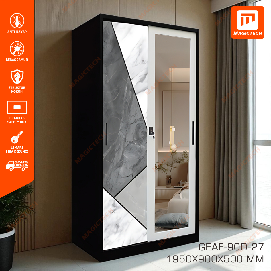 LEMARI PAKAIAN SLIDING / SLEDING BESI 90 CM 2 PINTU ANTI RAYAP / LEMARI BAJU BESI