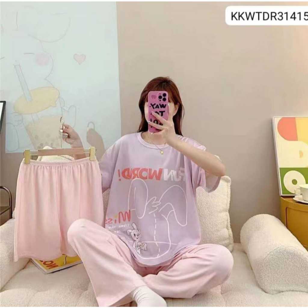 3IN1. 01 [BISA COD] GRA PIYAMA WANITA 3 IN 1 KAOS IMPORT BAHAN SPANDEX IMPORT