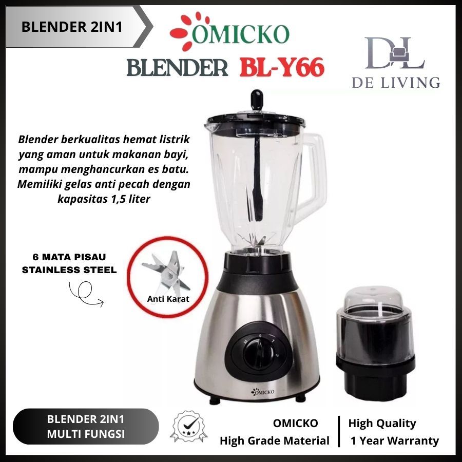 OMICKO Blender BL-Y66 – Blender Serbaguna 2L Kuat & Tahan Lama untuk Jus, Es, dan Bumbu