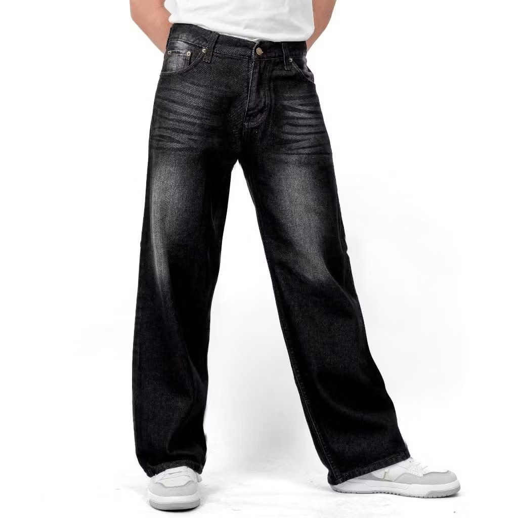 Celana Jeans Skena Gombrong Pria Kekinian Model Wide Leg Outfit Nongkrong Anak Skena