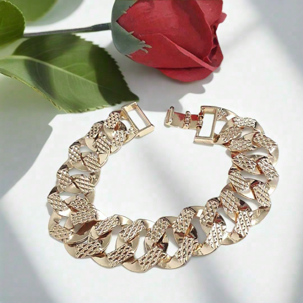 Gelang rantai tangan sisik naga lebar warna kuning emas dewasa.