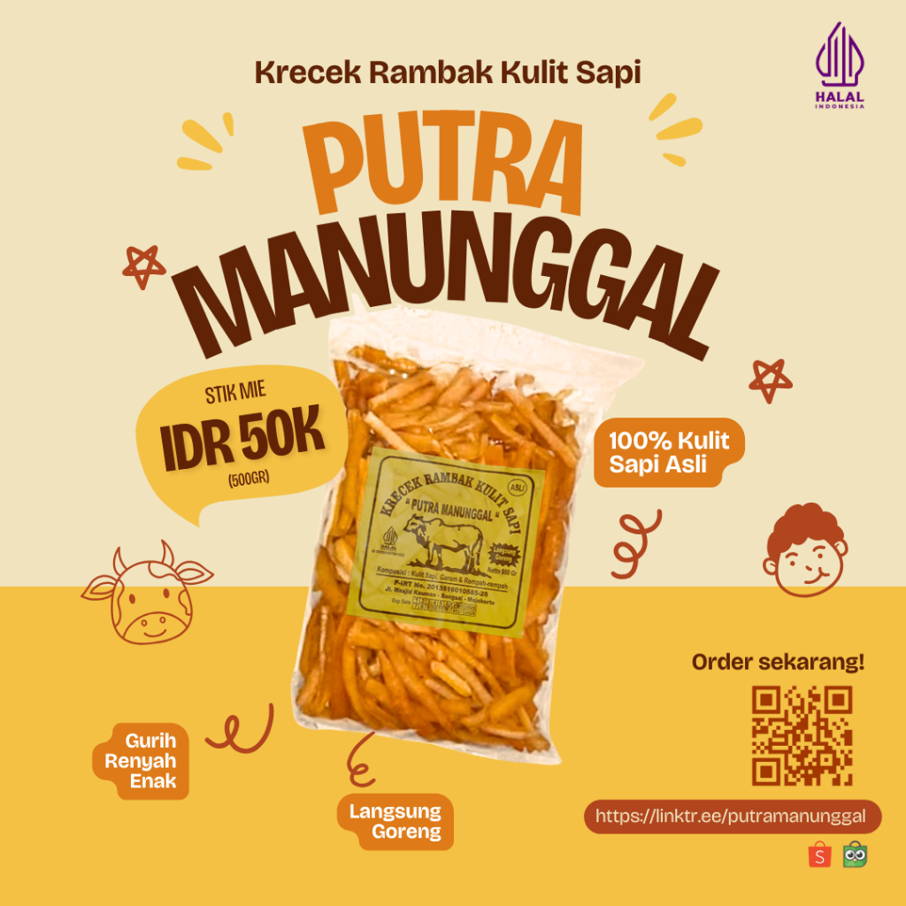 

Krecek Rambak Kulit Sapi Asli Stik Mie 500gr