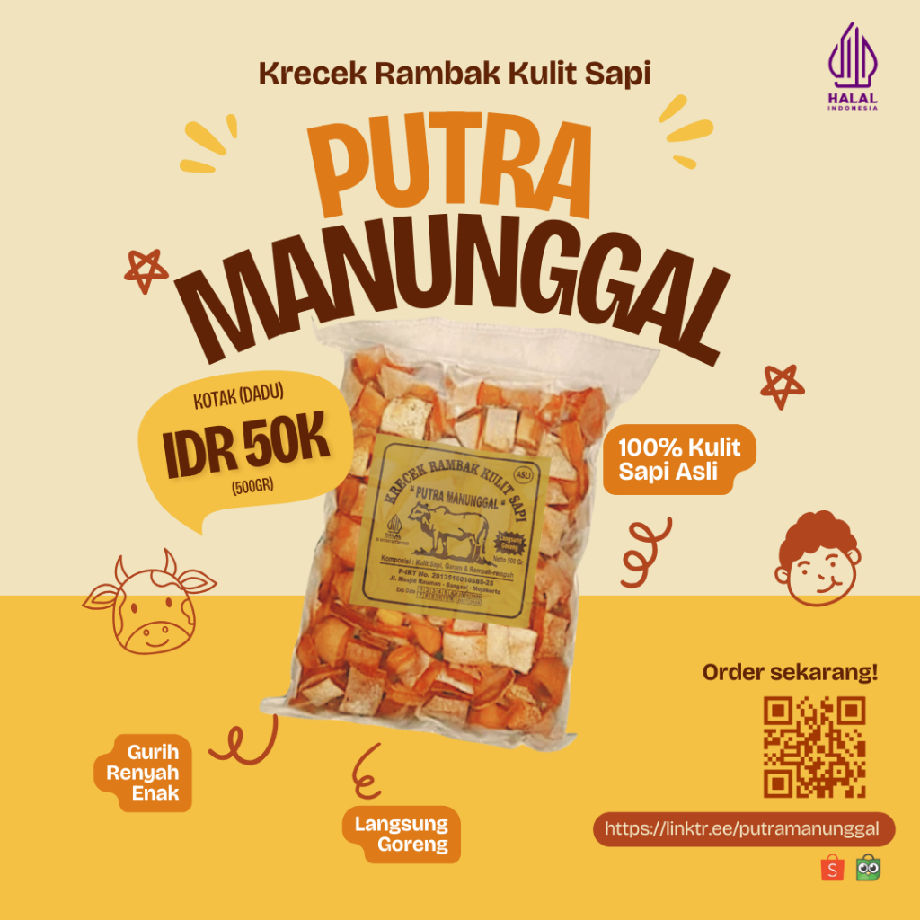 

Krecek Rambak Kulit Sapi Asli Dadu/Kotak 500gr