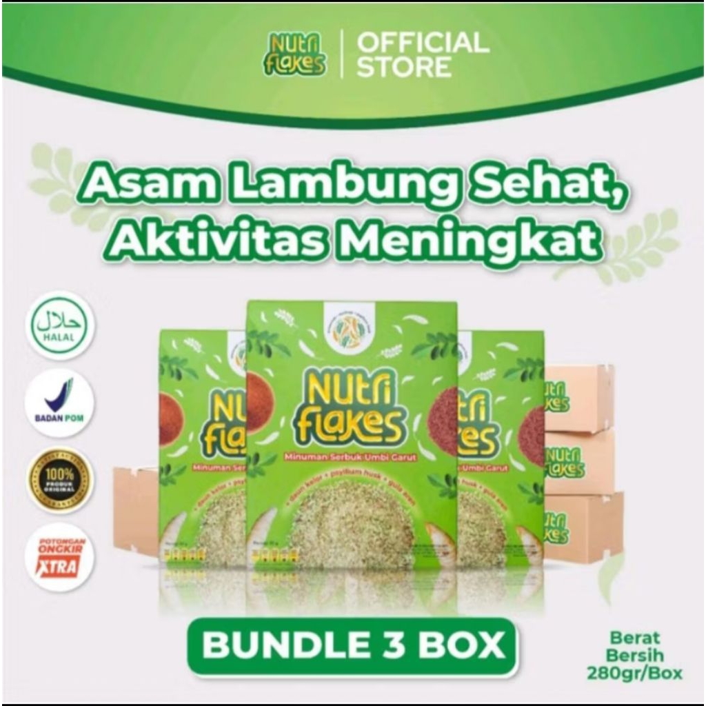 

PAKET 3 BOX Nutriflakes Sereal Umbi Garut Original Ampuh Atasi Asam Lambung Kronis Magh Gerd