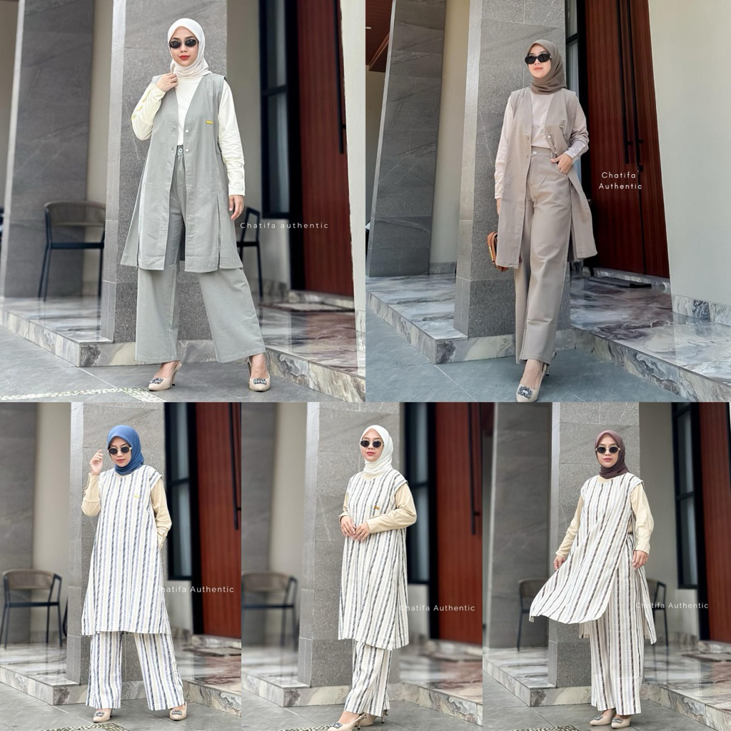 CHATIFA Authentic | Setelan 3in1 / Setelan Rompi / Setelan Kulot | Set Dinda Original 100%