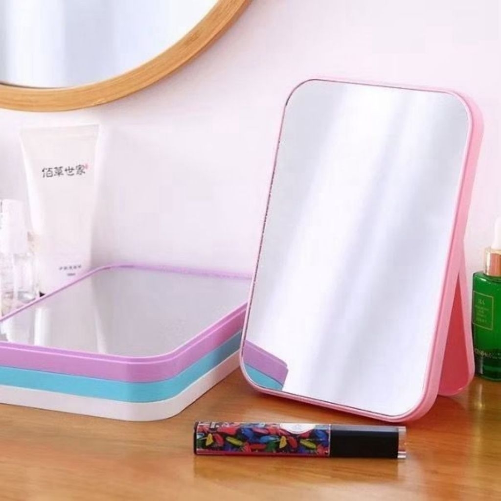 GROSIR Cermin Lipat Persegi Kaca Mini Persegi Aesthetic Cermin Kecil Portable Standing Mirror Kaca R