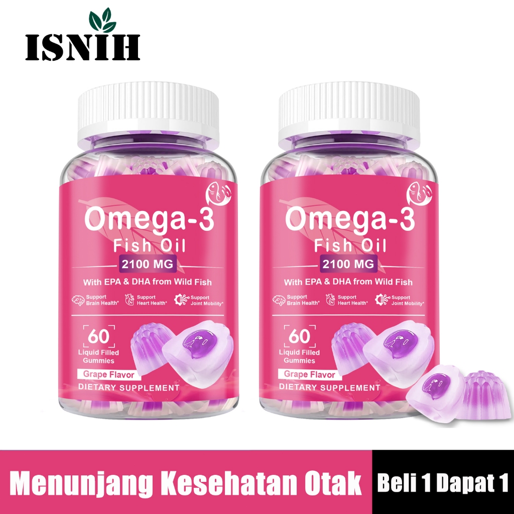 ISNIH Fish Oil Minyak Ikan Omega 3 Gummy with DHA and EPA Supports Brain Heart Eyes Omega 3 Fish Oil