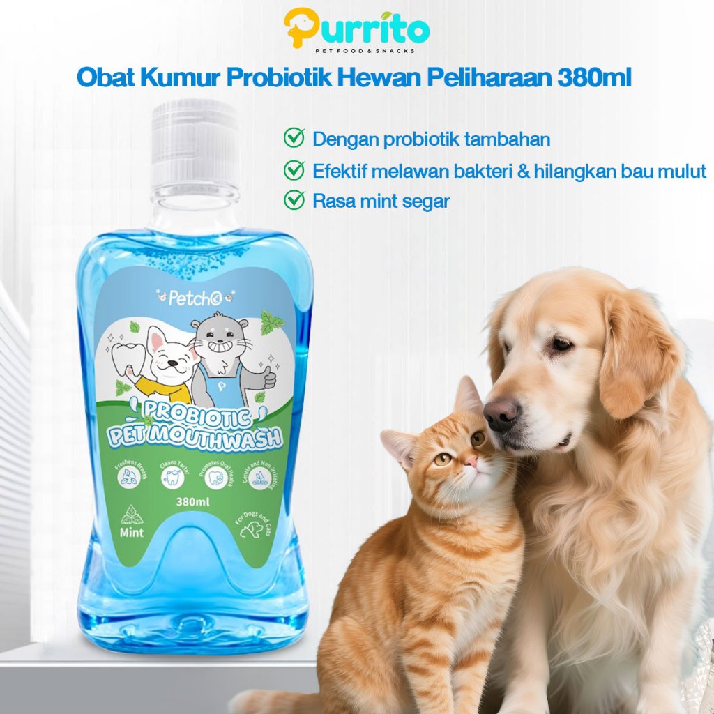 Purrito 380ML Obat Kumur Setelah Makan untuk Hewan Peliharaan Obat Kumur Anjing Kucing Menyegarkan N