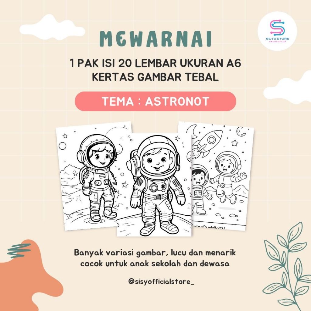 

KERTAS GAMBAR UNTUK ANAK TEMA ASTRONOT - LEMBARAN MEWARNAI A6