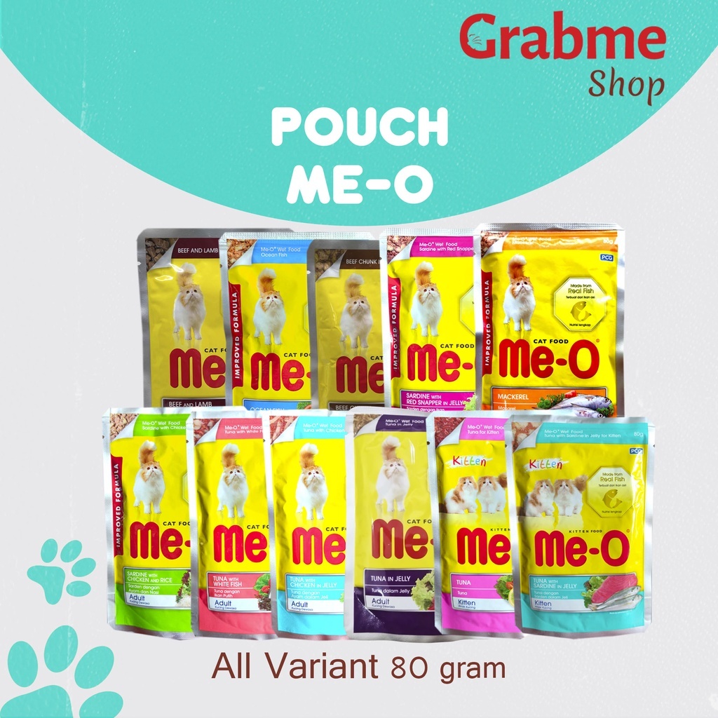 Makanan Kucing Basah MEO Pouch 1 BOX isi 12 PCS Adult & Kitten