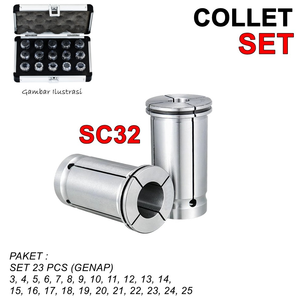 Paket Collet SC 32 Set Arbor Chuck SC32 Milling Adapter Penjept Endmill CNC