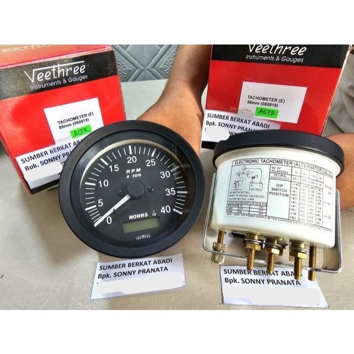 VEETHREE 080819 ALTERNATOR HOURS AND TACHOMETER 0 - 4000 RPM 85MM WITH LCD 12V 24V - GENUINE