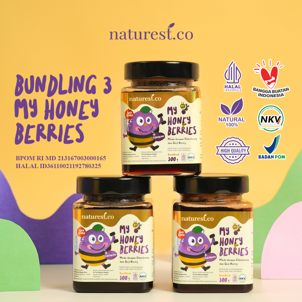 

Naturest.co - Bundling Hemat 3 Pcs My Honey Berries | Madu Mentah Murni Goji Berry Elderberry 100% Alami