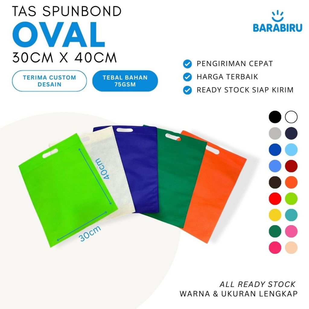 

[ Tas Spunbond ] Oval Goodie Bag Plong Hadiah Kantong Kain Ukuran 30x40 Tas Souvenir