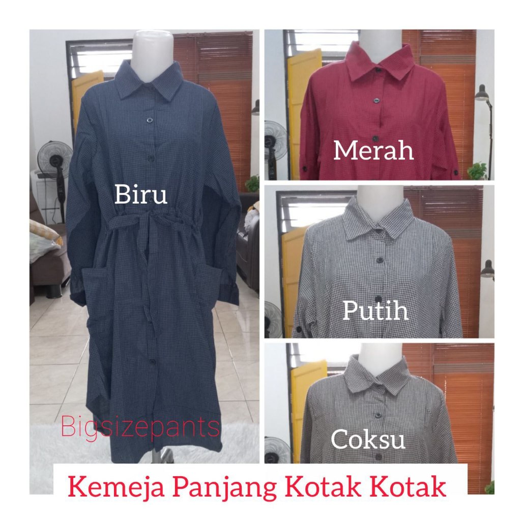 BISA COD BAYAR DITEMPAT - TUNIK PANJANG KOTAK SIMPEL - KEMEJA PANJANG KOTAK WANITA
