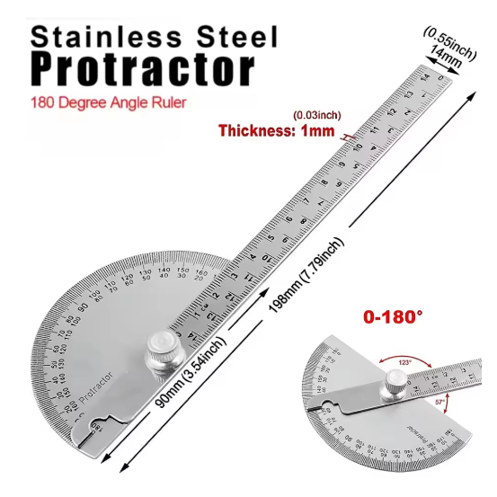 

Penggaris Busur 180° Derajat Bahan Stainless Steel Goniometer Alat Ukur Sudut