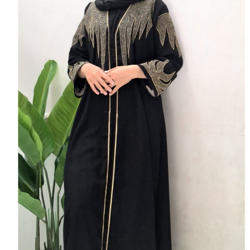 Abaya Hitam Bordir Mesir Gamis Wanita Jetblack Saudi Dress Turki