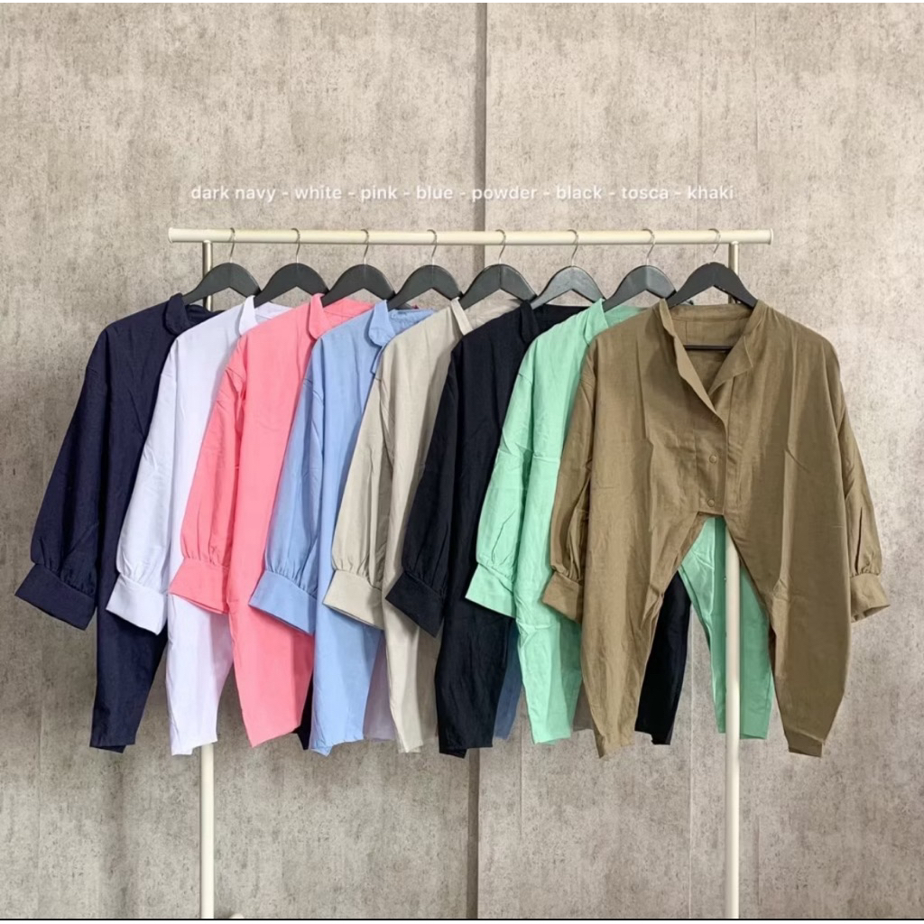 Baju atasan wanita lengan panjang warna khaki katun denim preloved