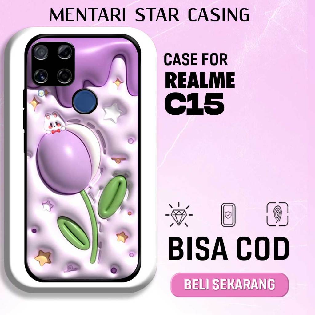 CASE REALME C15 - Softcase Premium Matte Hard Case - Case Glossy Motif BUNGA LUCU