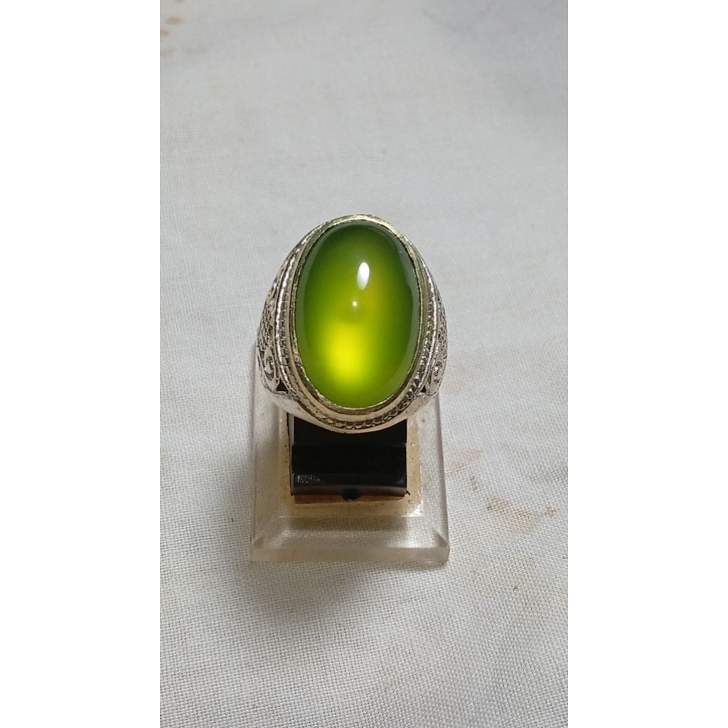 cincin alpaka dgn batu neon aceh/giok aceh