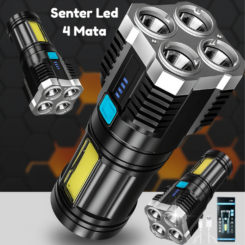 Senter LED 4 Mata 48 W 20 W / Senter LED Chargeable / Senter Cas LED