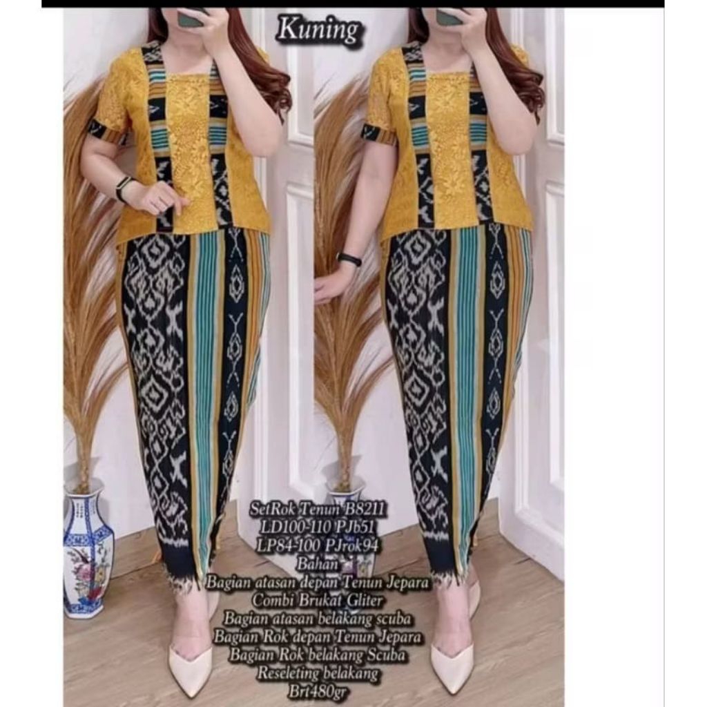 STELAN BAJU BROKAT ROK PANJANG TENUN WANITA ETNIK MOTIF KEKINIAN
