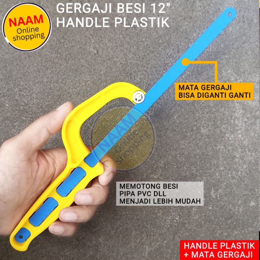 PAKET HANDLE & MATA GERGAJI BESI KECIL - GAGANG GERAJI BESI PLASTIK & MATA GERGAJI 12 IN - PEGANGAN 