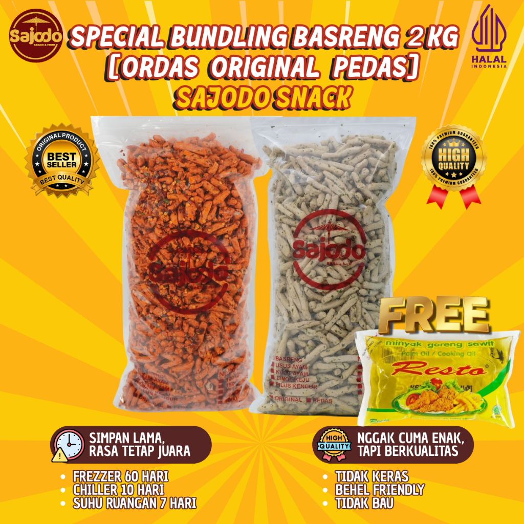 

Bundling Basreng 2 Kg + Minyak Goreng Pedas - Sajodo Snack & Food, Olahan Ikan Kuniran & Tepung