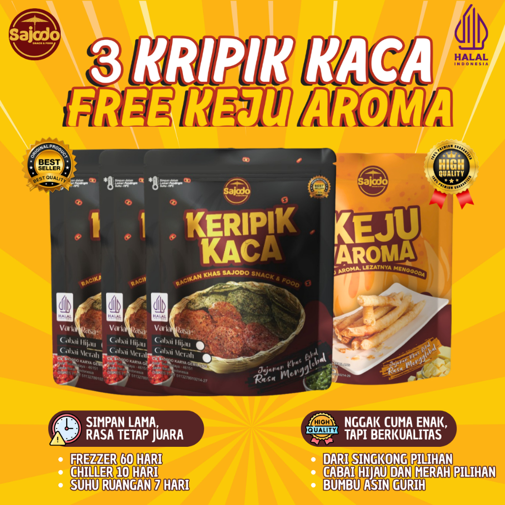 

SAJODO - 3 KERIPIK KACA 100 Gram, FREE KEJU AROMA 185 Gram