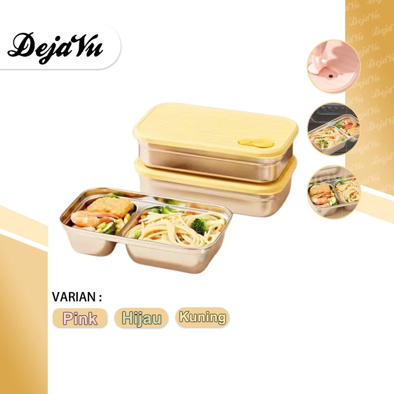 Dejavu Tempat Bekal Sekat Makanan Lunch Box Stainless Kotak Makan Grid Bento Anti Tumpah HMB147