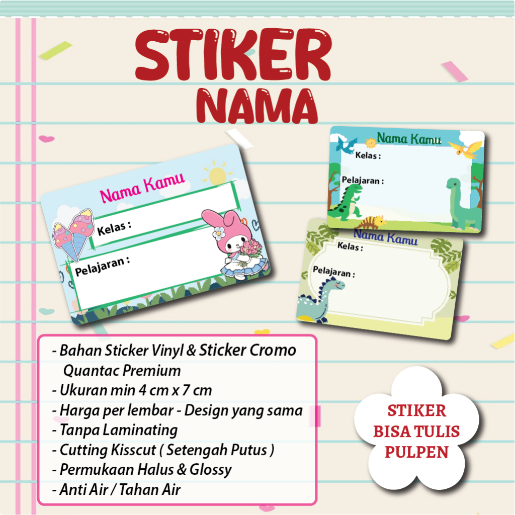 

Cetak Stiker Cromo VINIL Stiker Nama Buku Print Sticker Nama Buku VYNIL Custom A3+ Vinyl