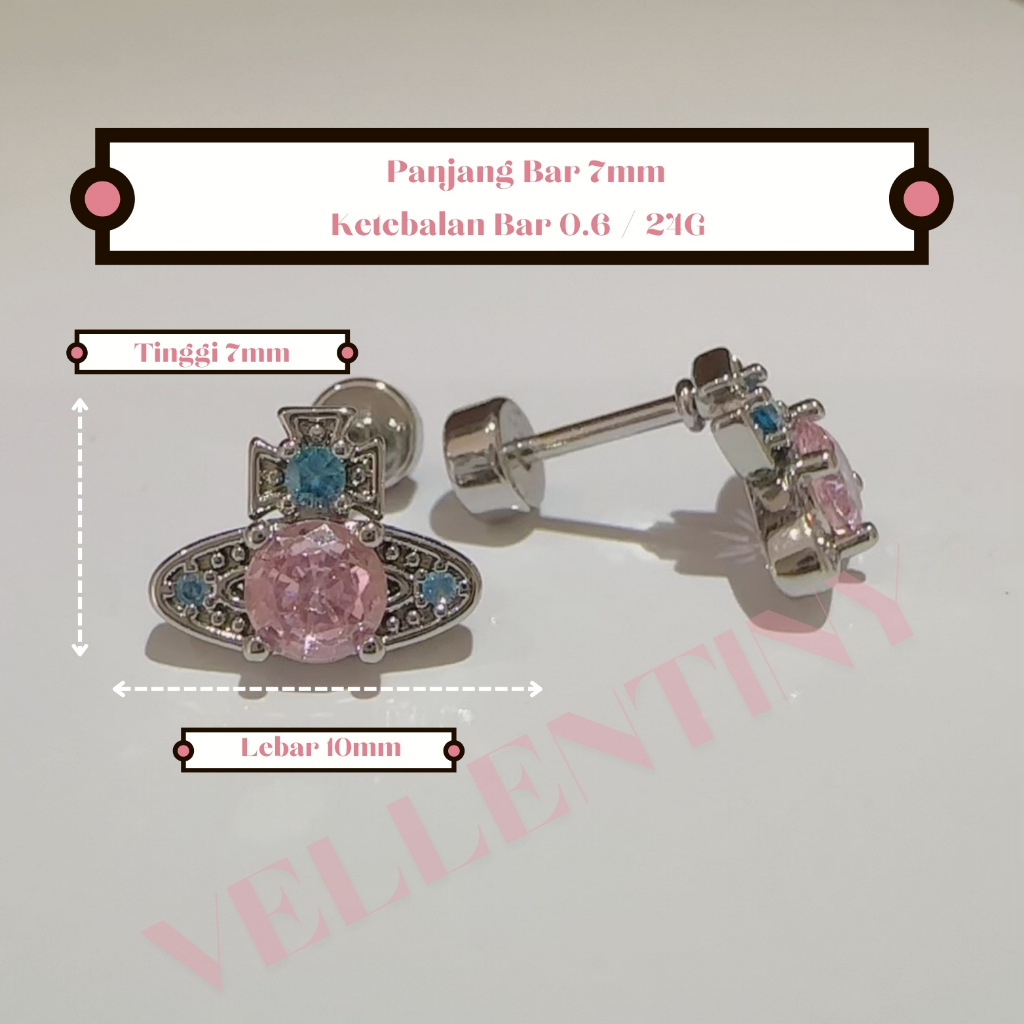 (Sepasang) Anting Tindik Barbel Titanium Lapis Emas 18K -  Vellentiny